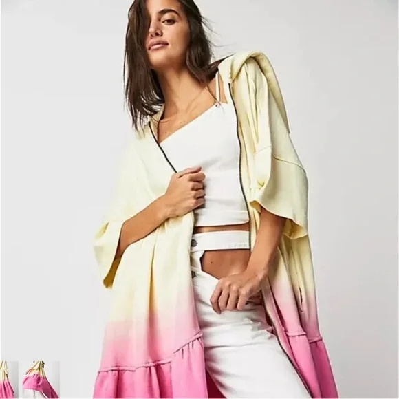 NWOT Free People Molly Cardigan Zip Front Dip Dye hooded sweatshirt - Picture 3 of 3